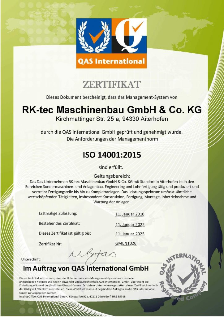 ISO 14001 Zertifikat